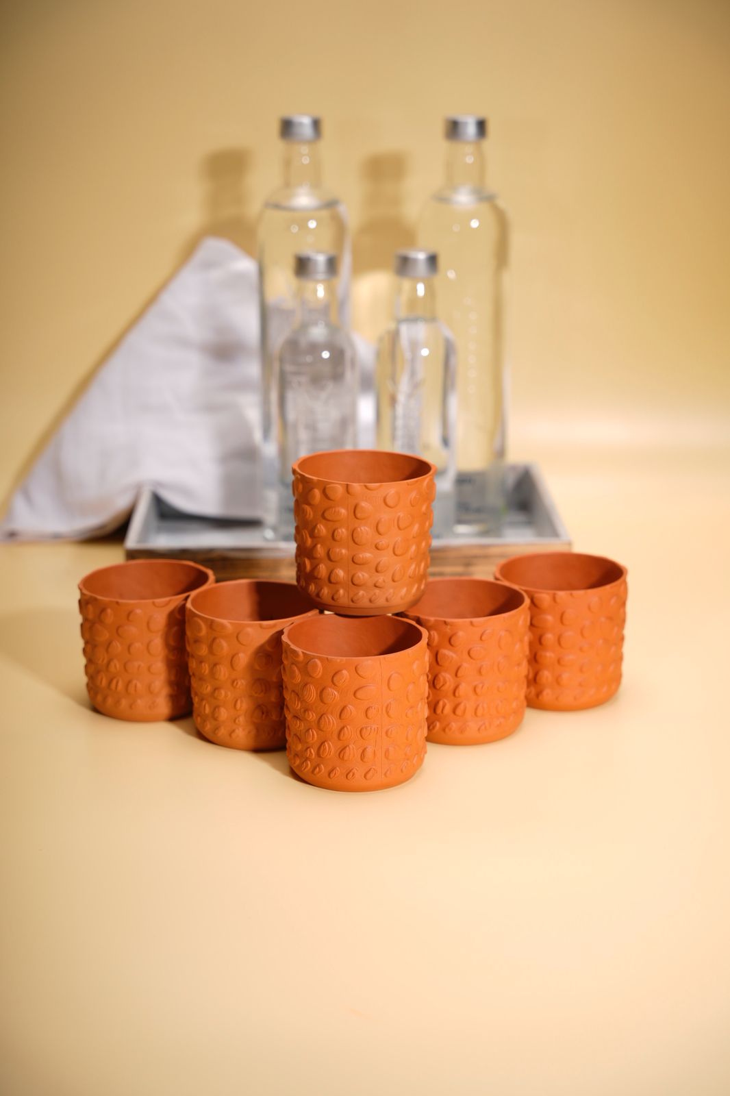 MY KALASH 100% Terracotta (Mitti) Glasses - Set of 6 | Lightweight & Eco Friendly | 250ml | Fruit Juice Glass/Lassi Glass/Tea Glass/Coffee Glass, Drinkware, Tableware Glass - Ideal for Home & Office - Kalash