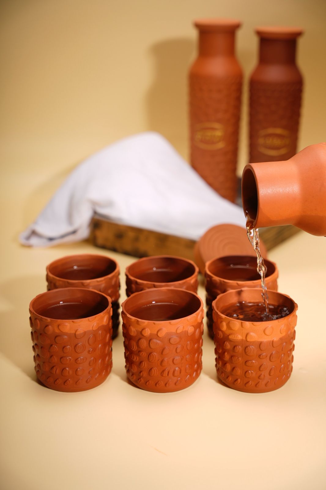 MY KALASH 100% Terracotta (Mitti) Glasses - Set of 6 | Lightweight & Eco Friendly | 250ml | Fruit Juice Glass/Lassi Glass/Tea Glass/Coffee Glass, Drinkware, Tableware Glass - Ideal for Home & Office - Kalash